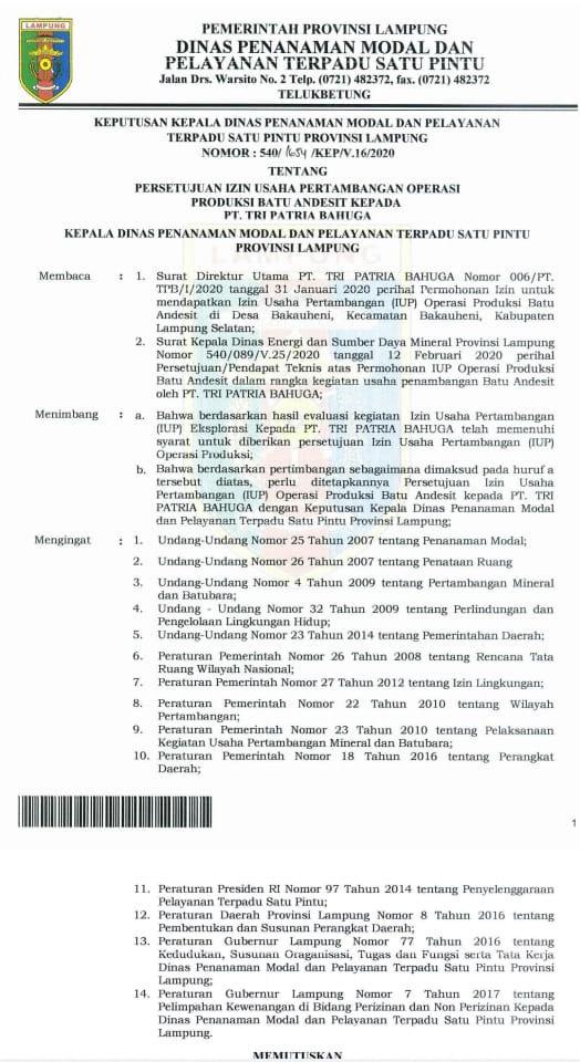 Pemprov Lampung Diduga Langgar Keluarnya Izin tambang Yang Tidak Sesuai RTRW